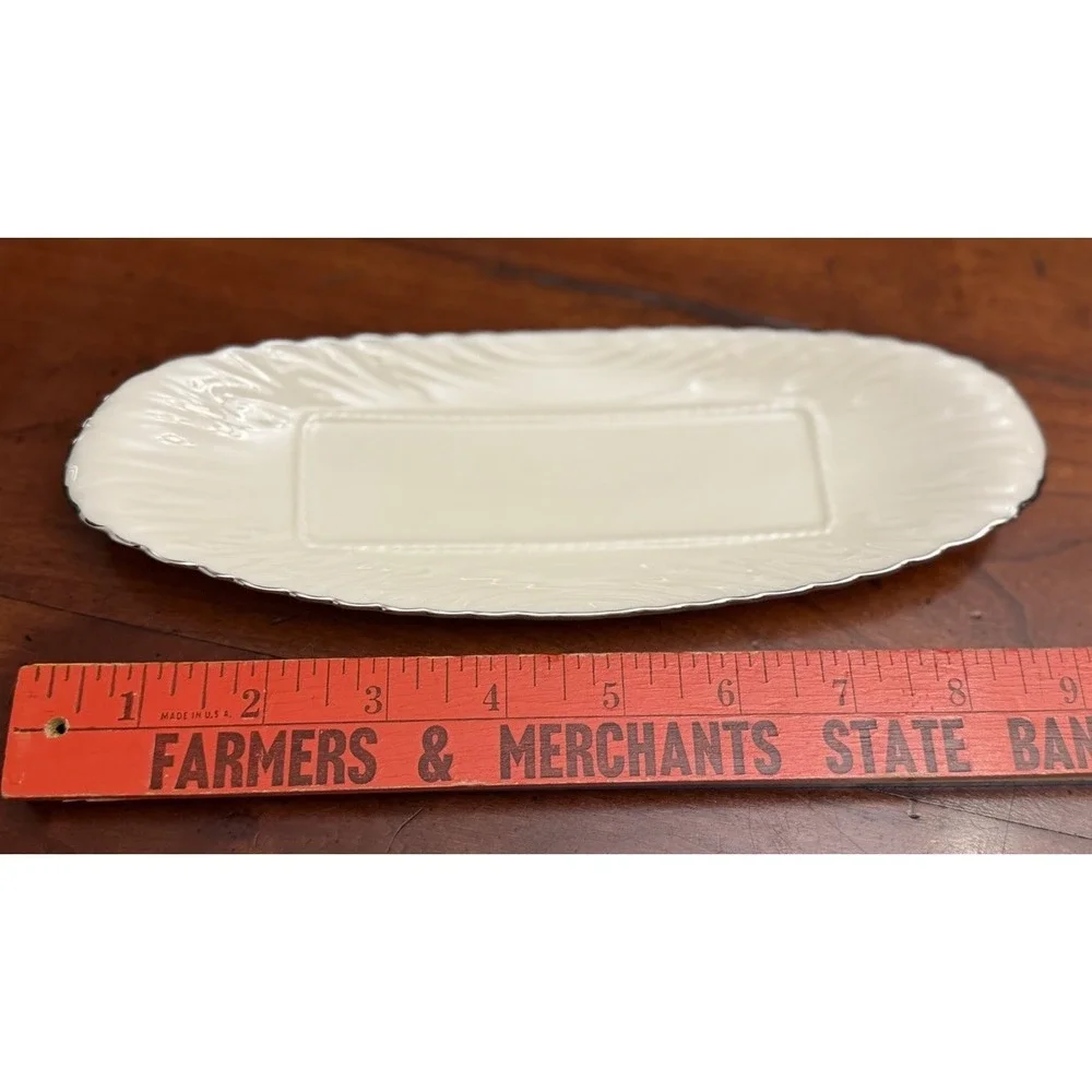 Vintage Lenox Ivory‎ Bone China Open Butter Dish Tray Platinum Trim 9